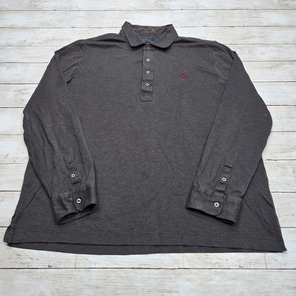 Polo Ralph Lauren Long Sleeve Polo Shirt Mens XXL Charcoal Gray Bleach Stains